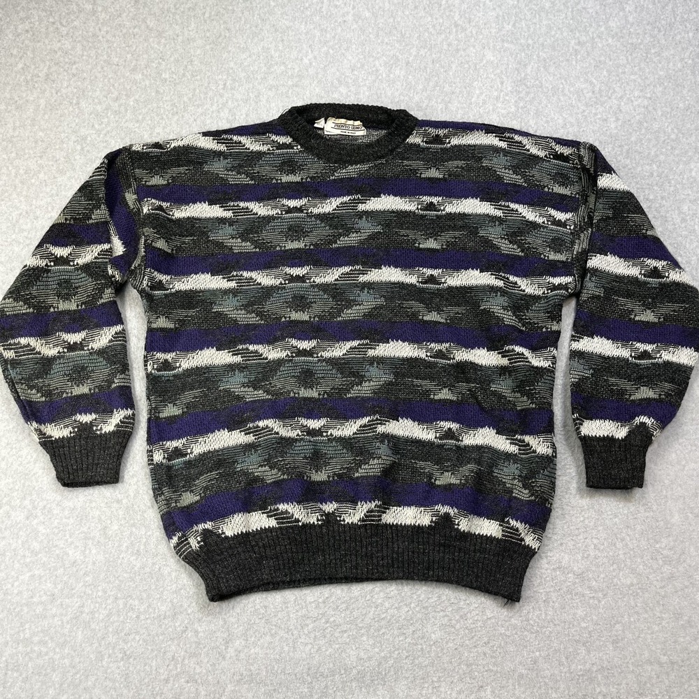 Pronto Uomo Wool Sweater 3D Knit Mens Size Large Pullover Cosby Warm Vintage